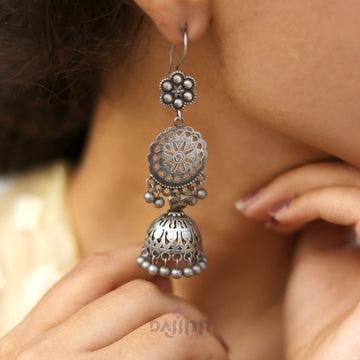 Dajinn Anushreya Floral Silver Oxidised Jhumki