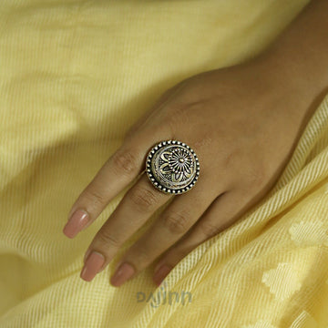 Dajinn Sanchi Stupa Silver Oxidised Ring