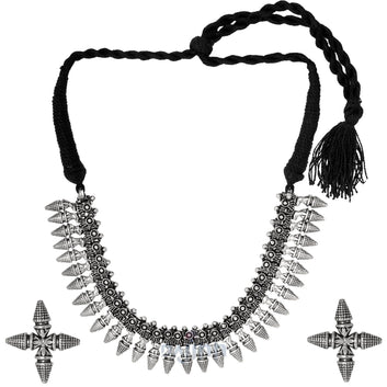 Dajinn Aarnya Silver Oxidised Choker Necklace Set