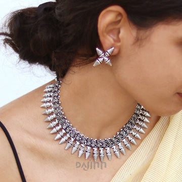 Dajinn Aarnya Silver Oxidised Choker Necklace Set