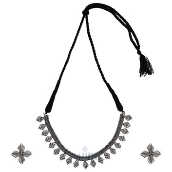 Dajinn Aaloka Silver Oxidised  Choker Necklace Set