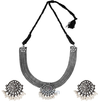 Dajinn Laasya Silver Oxidised Necklace Set