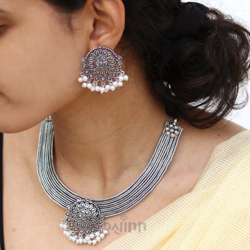Dajinn Laasya Silver Oxidised Necklace Set