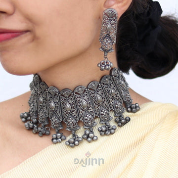 Dajinn Spruha Silver Oxidised Choker Necklace