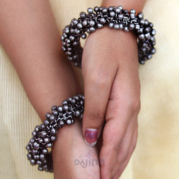 Dajinn Gunjan Ghungroo Silver Oxidised Bangle