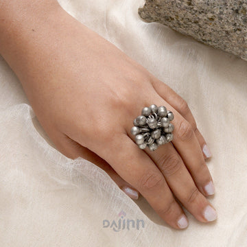 Dajinn Selvi Ghungroo Silver Oxidised Ring