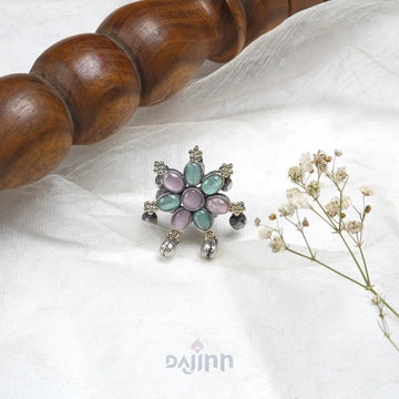 Dajinn Arundati  Multicolor Silver Oxidised Ring