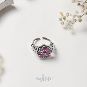 Dajinn Shaila Pink Stone Silver Oxidised Ring