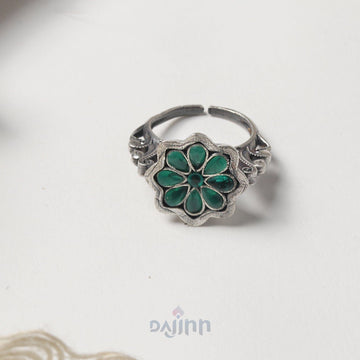 Dajinn Shaila Green Stone Silver Oxidised Ring