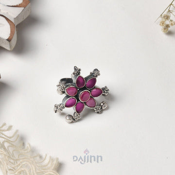 Dajinn Raishala Pink Stone Silver Oxidised Ring