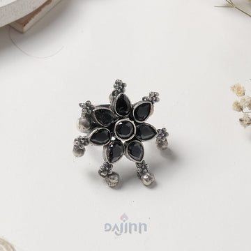 Dajinn Raishala Black Stone Silver Oxidised Ring