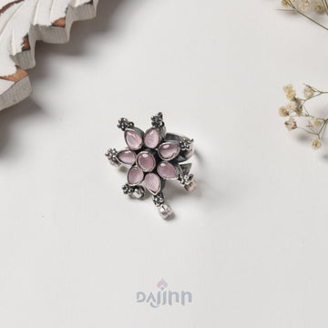 Dajinn Raishala Light Pink Stone Silver Oxidised Ring