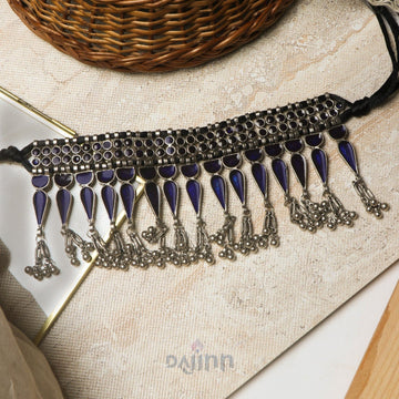 Dajinn Inaya Blue Silver Oxidised Choker Necklace