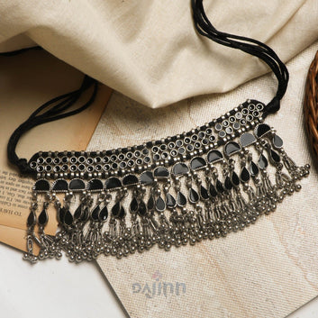 Dajinn Zaira Black Silver Oxidised Choker Necklace