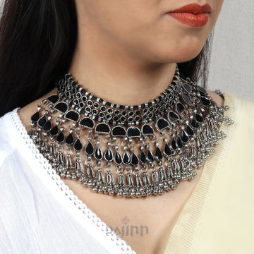 Dajinn Zaira Black Silver Oxidised Choker Necklace