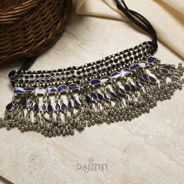 Dajinn Zaira Blue Silver Oxidised Choker Necklace
