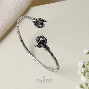 Dajinn Aastha Silver Oxidised Peacock Bracelet