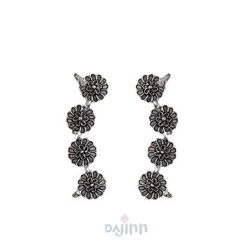 Dajinn Vedika Silver Oxidised Floral Earcuffs