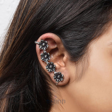 Dajinn Vani Silver Oxidised Floral Earcuffs