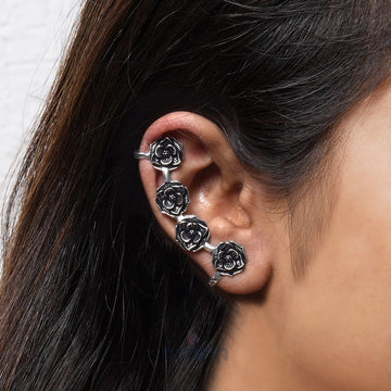 Dajinn  Smitika Silver Oxidised Earcuffs
