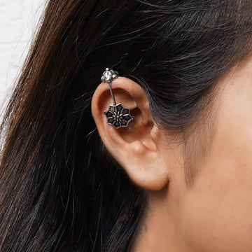 Dajinn Janya Silver Oxidised Clip On Bugadi
