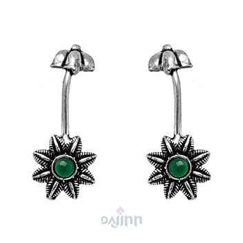 Dajinn  Krisha Green Stone Silver Oxidsed Clip On Bugadi