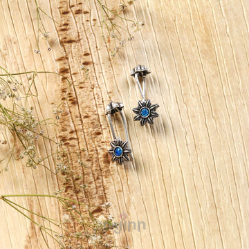 Dajinn  Krisha Blue Stone Silver Oxidsed Clip On Bugadi