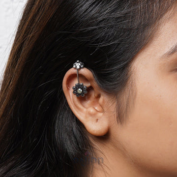 Dajinn  Ladli White Stone Silver Oxidsed Clip On Bugadi