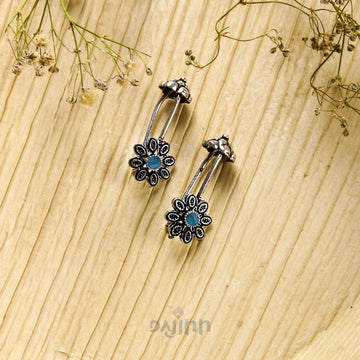Dajinn  Ladli Light Blue  Stone Silver Oxidsed Clip On Bugadi