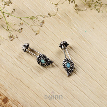 Dajinn  Mitali Blue Stone Silver Oxidsed Clip On Bugadi