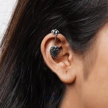 Dajinn  Mitali Black Stone Silver Oxidsed Clip On Bugadi