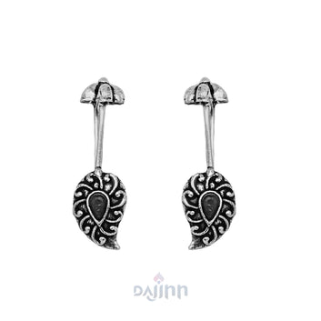 Dajinn  Mitali Black Stone Silver Oxidsed Clip On Bugadi