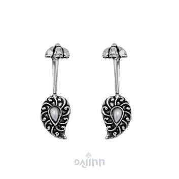 Dajinn  Mitali White  Stone Silver Oxidsed Clip On Bugadi