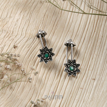 Dajinn Ridhima Green Stone Silver Oxidised Clip On Bugadi