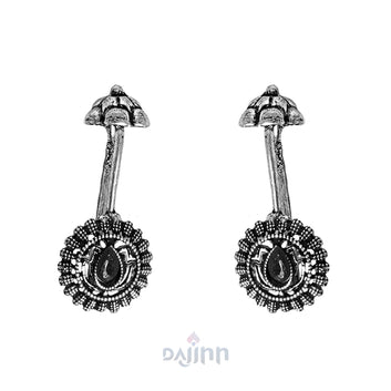 Dajinn  Nitara Black Stone Silver Oxidised Clip On Bugadi