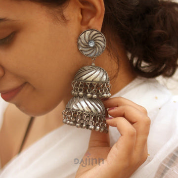 Dajinn Oishi Silver Oxidised Jhumkis
