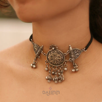 Dajinn Amrita Silver Oxidised Choker Necklace
