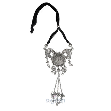 Dajinn Akshara Silver Oxidised Choker Necklace