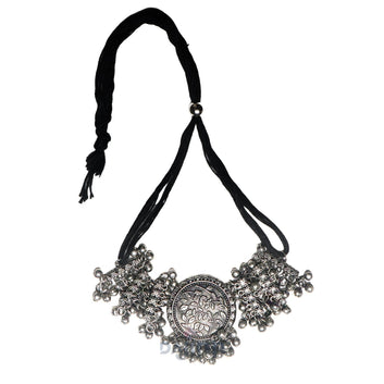 Dajinn Bishika Silver Oxidised Choker Necklace