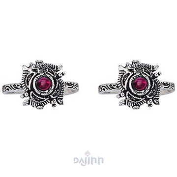 Dajinn Niya Pink Stone Silver Oxidised Toe Rings