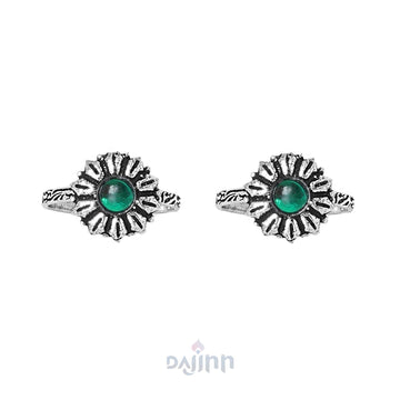 Dajinn Kaina Green Stone Silver Oxidised Toe Rings
