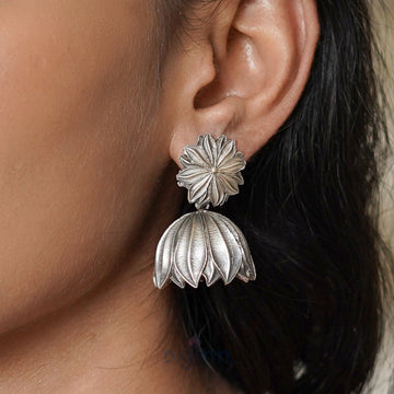Dajinn Vasana Silver Oxidised Floral Earrings