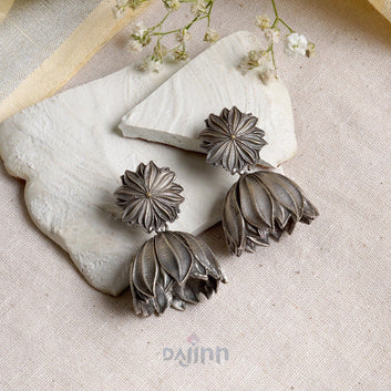 Dajinn Vasana Silver Oxidised Floral Earrings