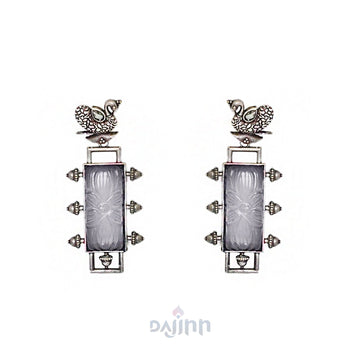 Dajinn Samaira Silver Oxidised Grey Stone Earrings