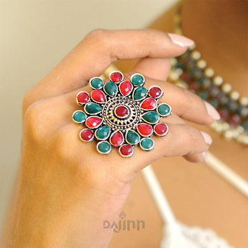 Vani Multi Colored Stone Silver Ring