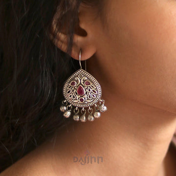 Dajinn Vanya Silver Oxidised Red Earrings