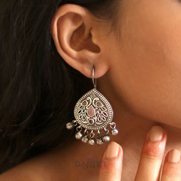 Dajinn Vanya Silver Oxidised Pink Earrings