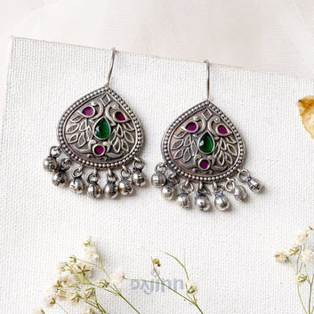 Dajinn Vanya Silver Oxidised Mulitcolored Earrings