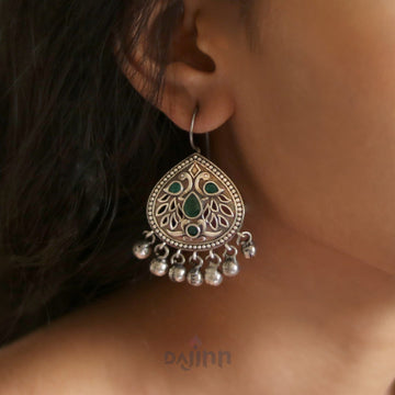 Dajinn Vanya Silver Oxidised Green Earrings