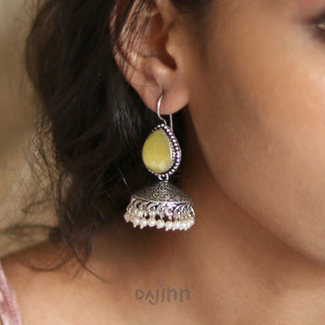 Dajinn Sahasra Yellow Stone Silver Oxidised Earrings